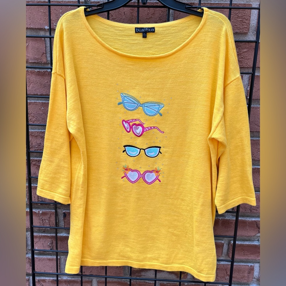 Bua//Bua Yellow Sweater with Embroidered Sunglasses Size L